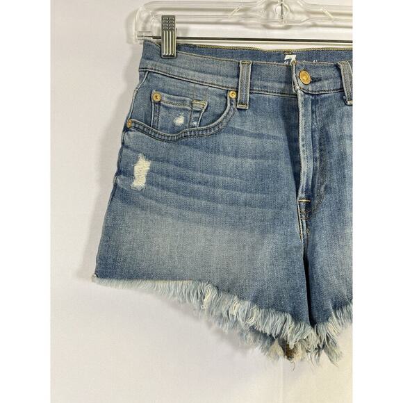 NWOT 7 For All Mankind Blue Distressed Denim Cut Off Shorts Size 27 - Picture 6 of 13